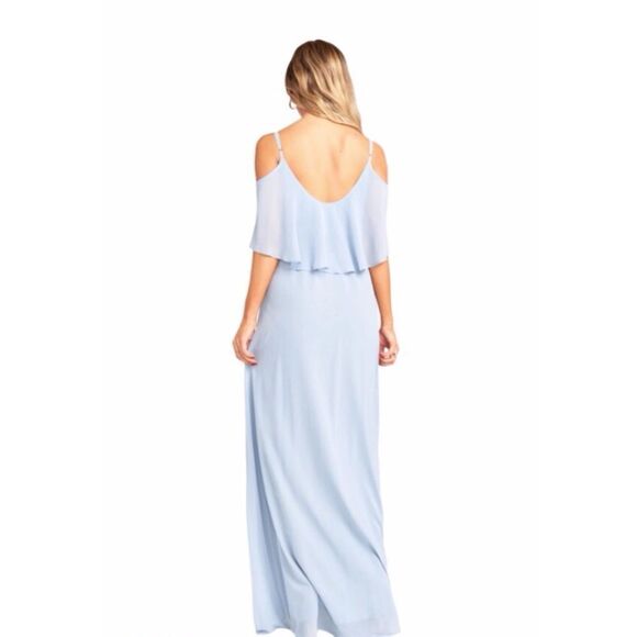 Show Me Your MuMu Caitlin Ruffle Maxi Dress Steel Blue Chiffon Women’s Medium - Picture 5 of 12